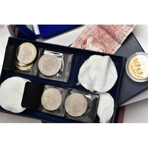 143 - A LARGE AND HEAVY BOX OF COINS AND COMMEMORATIVES, to include a Royal mint 8x £5 Silver proof Englan... 