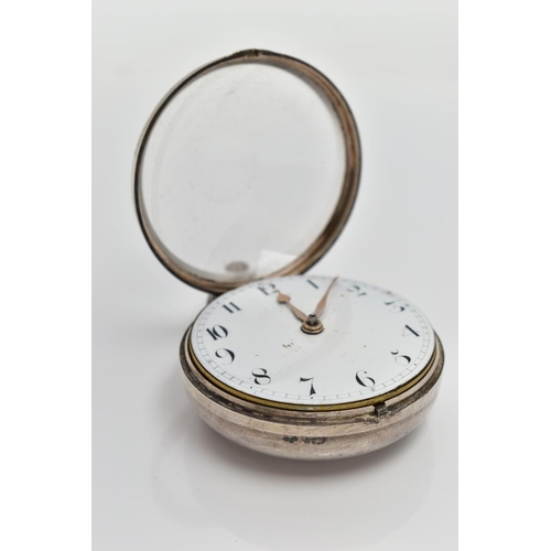 18 - A WHITE METAL PAIR CASED FUSEE POCKET WATCH, AF the open face circular white dial, with Arabic hourl... 