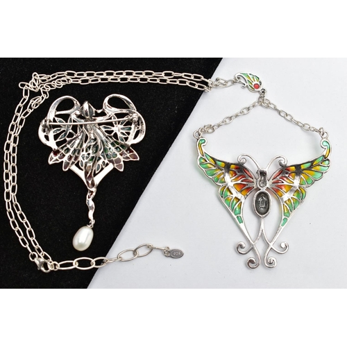 29 - A SET OF WHITE METAL PLIQUE A JOUR AND GEM SET JEWELLERY, to include a butterfly necklace, with circ... 