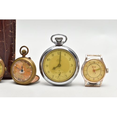 34 - TWO POCKET WATCHES AND TWO WATCH HEADS, the first a 'Smiths Empire' pocket watch, a lady's pocket wa... 