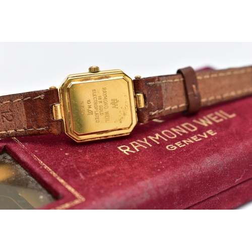 38 - A 'RAYMOND WEIL' 18K GOLD PLATED WRISTWATCH AND TWO POCKET WATCHES, quartz movement, rectangular dia... 