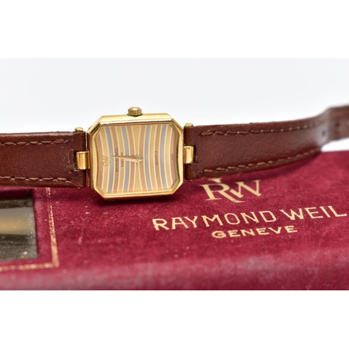 38 - A 'RAYMOND WEIL' 18K GOLD PLATED WRISTWATCH AND TWO POCKET WATCHES, quartz movement, rectangular dia... 