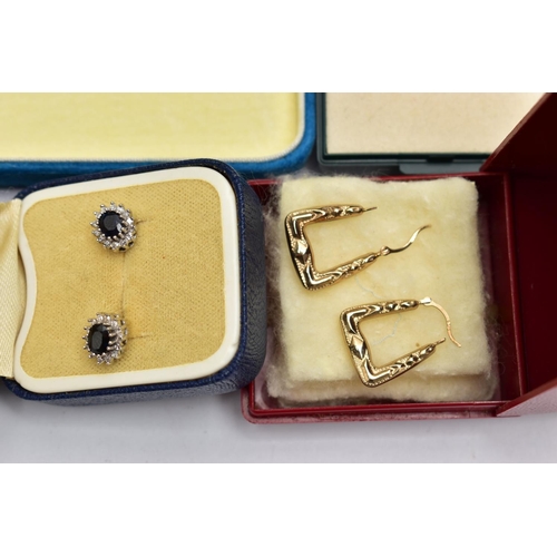 47 - A SELECTION OF STUD EARRINGS, to include a pair of 9ct yellow gold, single cut diamond cluster stud ... 