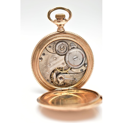 62 - AN 'OMEGA' FULL HUNTER POCKET WATCH, a hand wound movement, white dial signed 'Omega', Arabic number... 