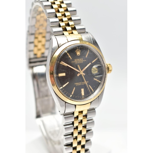 68 - A 'ROLEX OYSTER PERPETUAL DATE-JUST' WRISTWATCH, round black dial signed 'Rolex Oyster Perpetual Dat... 