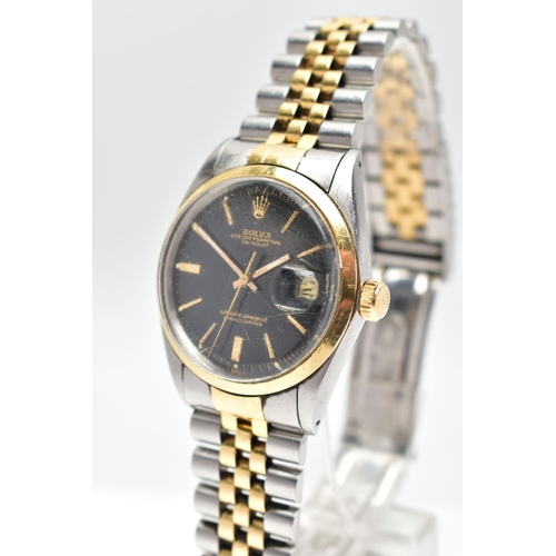 68 - A 'ROLEX OYSTER PERPETUAL DATE-JUST' WRISTWATCH, round black dial signed 'Rolex Oyster Perpetual Dat... 