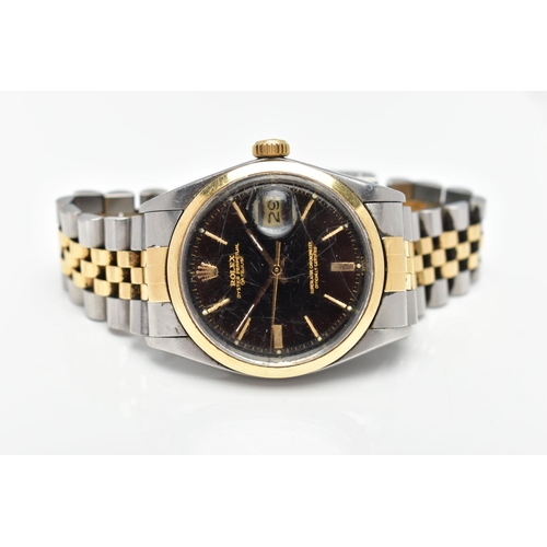 68 - A 'ROLEX OYSTER PERPETUAL DATE-JUST' WRISTWATCH, round black dial signed 'Rolex Oyster Perpetual Dat... 