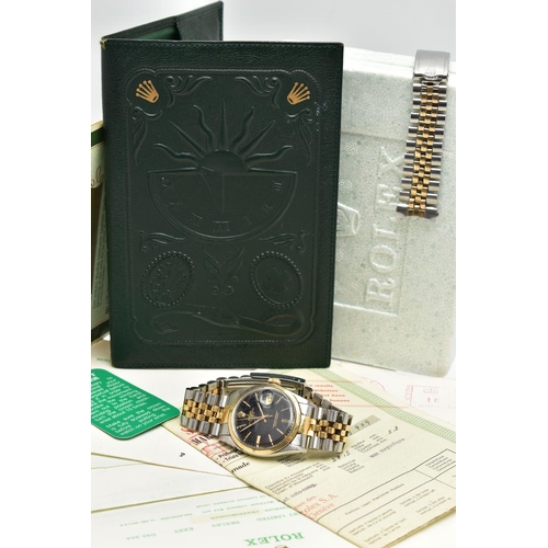 68 - A 'ROLEX OYSTER PERPETUAL DATE-JUST' WRISTWATCH, round black dial signed 'Rolex Oyster Perpetual Dat... 