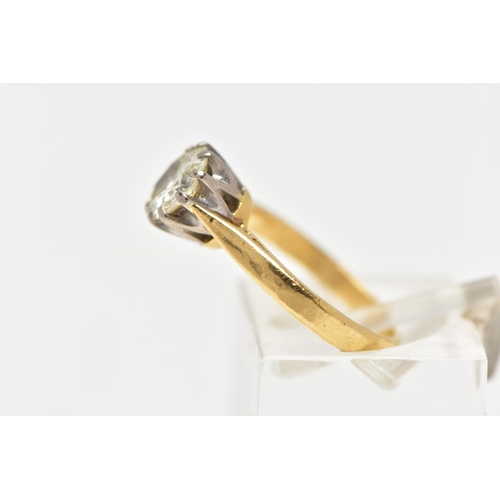 72 - AN 18CT GOLD DIAMOND SINGLE STONE RING, the brilliant cut diamond within a claw setting, to the tape... 