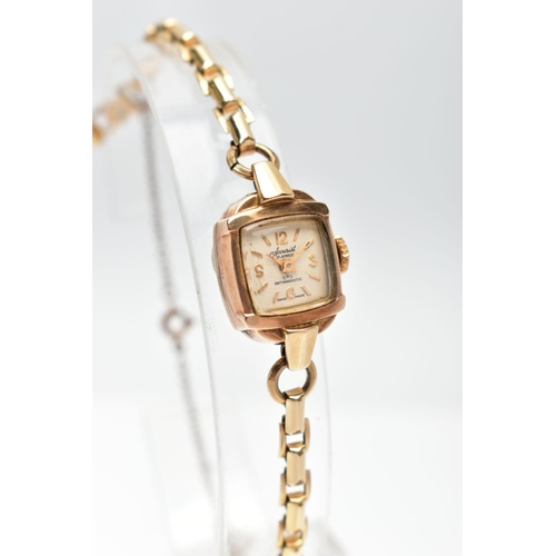 80 - A LADIES 9CT GOLD ACCURIST WRISTWATCH, featuring a square dial signed ‘Accurist 21 jewels, Antimagne... 