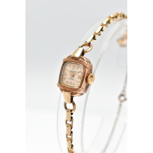 80 - A LADIES 9CT GOLD ACCURIST WRISTWATCH, featuring a square dial signed ‘Accurist 21 jewels, Antimagne... 