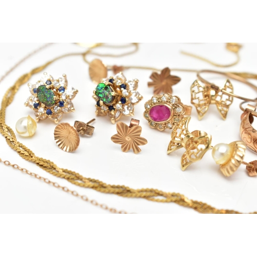 84 - A SELECTION OF 9CT GOLD AND YELLOW METAL JEWELLERY, to include a 9ct gold fancy link chain AF, impor... 