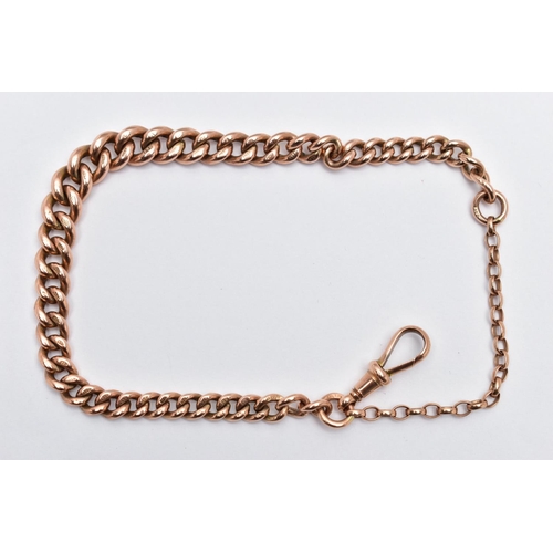 87 - A ROSE METAL ALBERT CONVERTED BRACELET, comprising a series of curb links, to the lobster clasp, wit... 