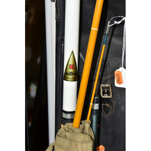 301 - A GROUP OF VINTAGE FISHING RODS AND CARRY CASE, comprising a Milbro Tourist -Travel Poacher Fly rod ... 