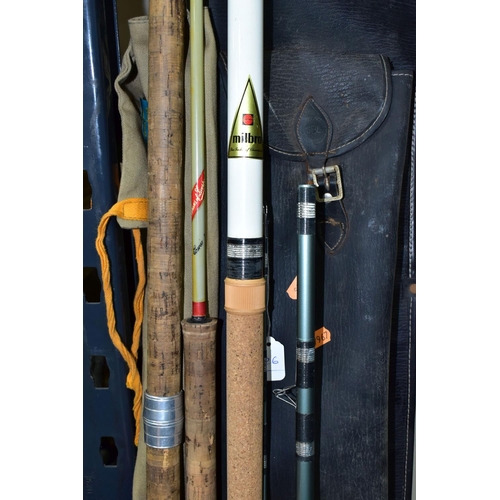 301 - A GROUP OF VINTAGE FISHING RODS AND CARRY CASE, comprising a Milbro Tourist -Travel Poacher Fly rod ... 