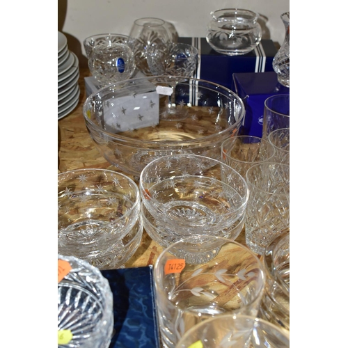 306 - A QUANTITY OF CUT CRYSTAL, comprising Royal Doulton Crystal bud vases, Stuart Crystal dishes and can... 