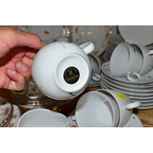 307 - A ROSLYN BONE CHINA TEA SET TOGETHER WITH A ROSENTHAL 'RAYMOND LOWEY' TEA SET,  comprising six cups,... 