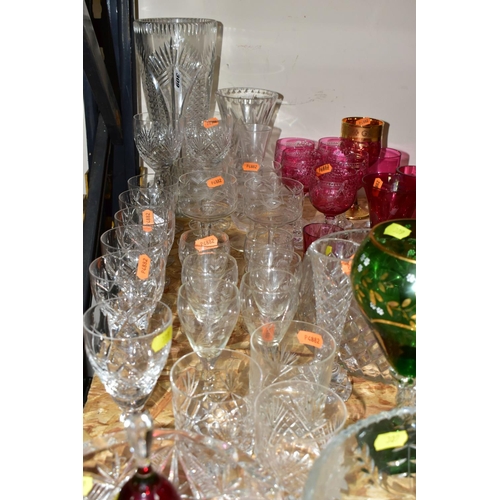 309 - A QUANTITY OF CUT CRYSTAL AND OTHER GLASSWARES, comprising a Royal Doulton cranberry glass bell, Roy... 