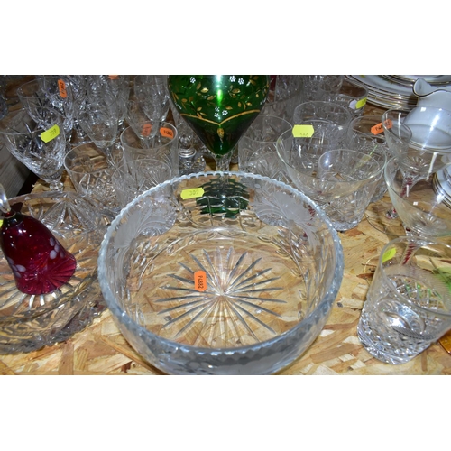 309 - A QUANTITY OF CUT CRYSTAL AND OTHER GLASSWARES, comprising a Royal Doulton cranberry glass bell, Roy... 