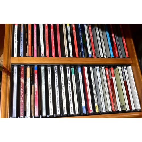 324 - FIVE WOODEN CD RACKS OF CDS, to include approximately three hundred and fifty classical, jazz and ea... 