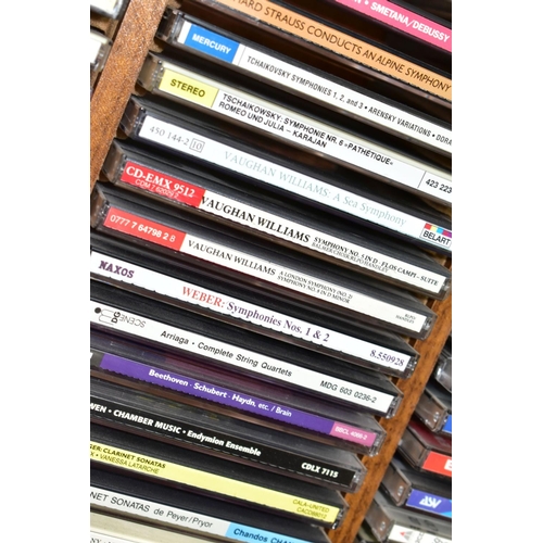 324 - FIVE WOODEN CD RACKS OF CDS, to include approximately three hundred and fifty classical, jazz and ea... 