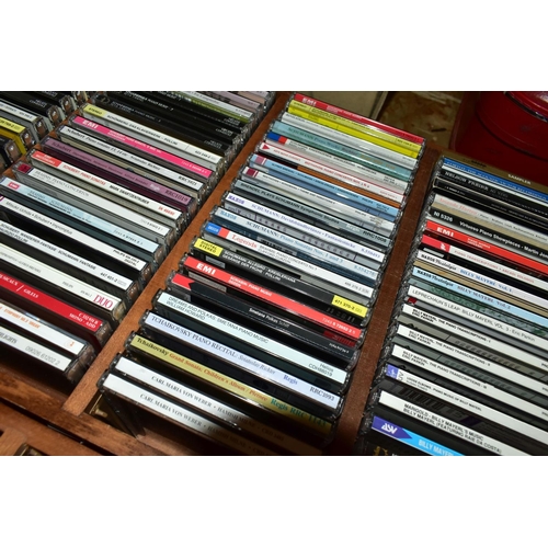 324 - FIVE WOODEN CD RACKS OF CDS, to include approximately three hundred and fifty classical, jazz and ea... 