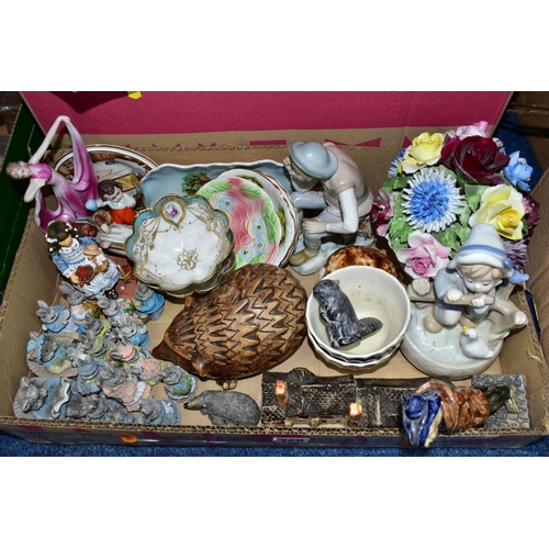 328 - THREE BOXES OF CERAMICS AND GLASSWARES, to include two Old Court Ware lustre vases height of tallest... 