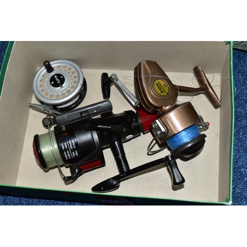 330 - A GROUP OF FISHING REELS, RODS AND TACKLE, comprising a mid-century James Aspindale & Son 'Dalesman'... 