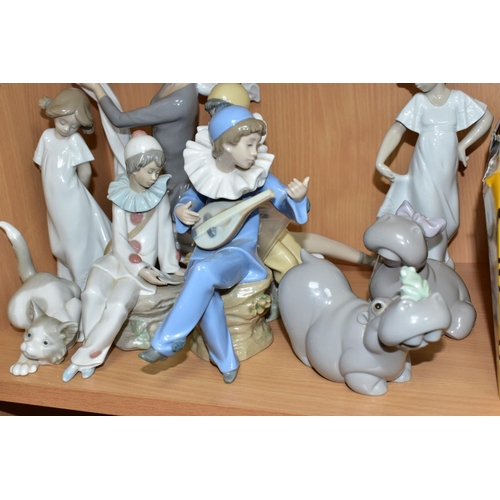 353 - NINE NAO AND LLADRO FIGURES, comprising a Lladro Attentive Cat 5112, sculptor Salvador Debon, issued... 