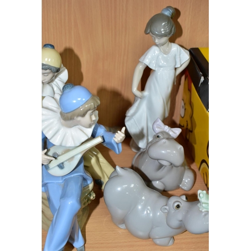 353 - NINE NAO AND LLADRO FIGURES, comprising a Lladro Attentive Cat 5112, sculptor Salvador Debon, issued... 