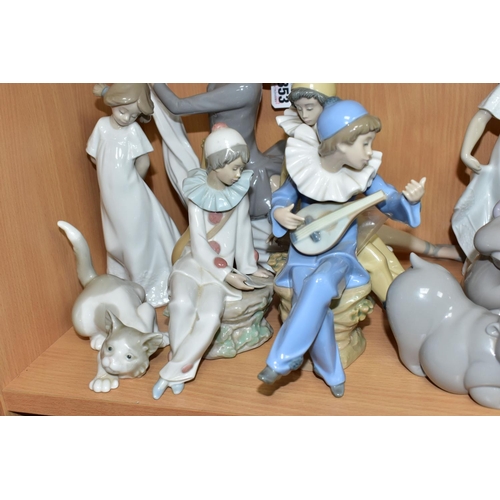 353 - NINE NAO AND LLADRO FIGURES, comprising a Lladro Attentive Cat 5112, sculptor Salvador Debon, issued... 