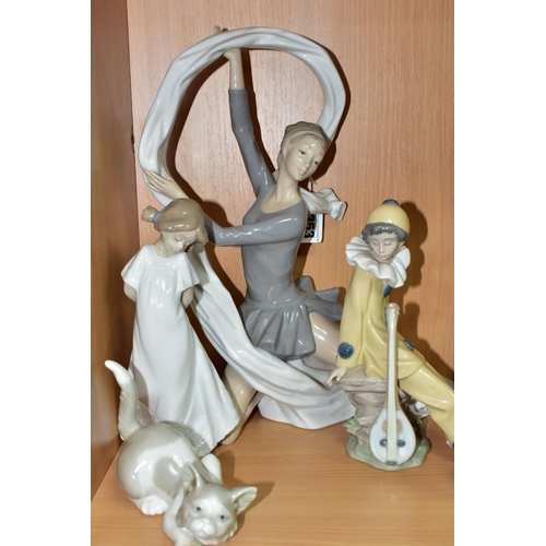 353 - NINE NAO AND LLADRO FIGURES, comprising a Lladro Attentive Cat 5112, sculptor Salvador Debon, issued... 