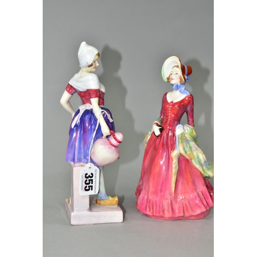 355 - TWO ROYAL DOULTON FIGURINES, comprising Gretchen HN1562 (hand broken and part missing), in pink and ... 