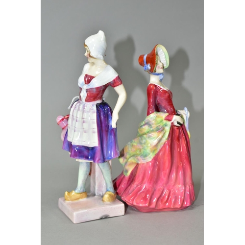 355 - TWO ROYAL DOULTON FIGURINES, comprising Gretchen HN1562 (hand broken and part missing), in pink and ... 