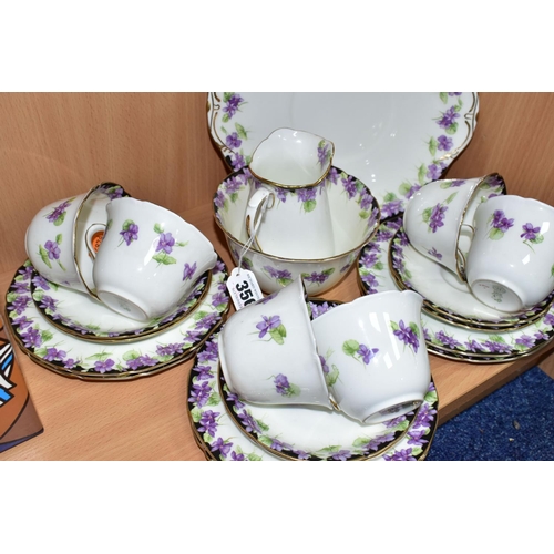 356 - A TWENTY ONE PIECE ROYAL DOULTON VIOLETS H3747 TEA SET, comprising a cream jug, a sugar bowl, a cake... 