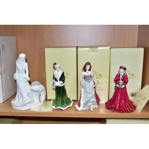 383 - FOUR COALPORT LIMITED EDITION FIGURINES AND FIGURE GROUP, comprising 'Christmas Ball' 673/2000, with... 