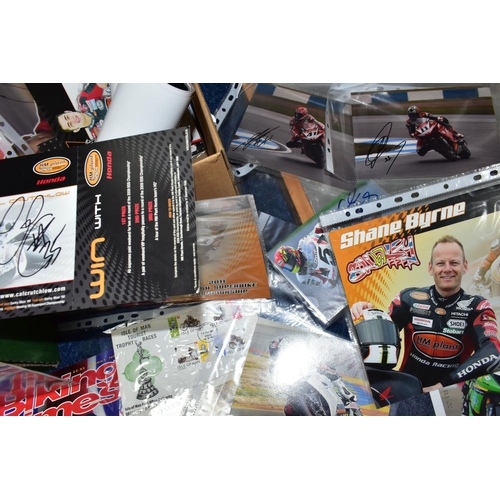 386 - MOTORCYCLE EPHEMERA, two boxes and loose, comprising a signed photograph of Sete Gibernau 2004 (fram... 