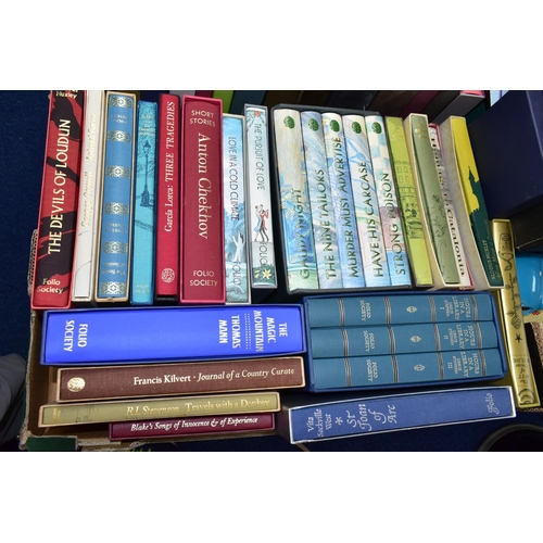 397 - BOOKS, two boxes containing fifty FOLIO SOCIETY publications in hardback format to include five titl... 