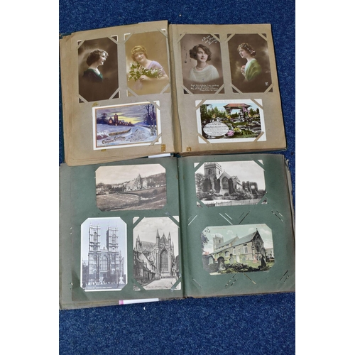 411 - POSTCARDS, approximately 455 postcards in two albums, album one features 220 ecclesiastical themed p... 