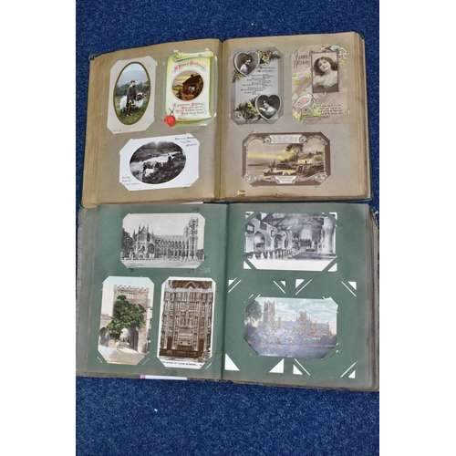 411 - POSTCARDS, approximately 455 postcards in two albums, album one features 220 ecclesiastical themed p... 