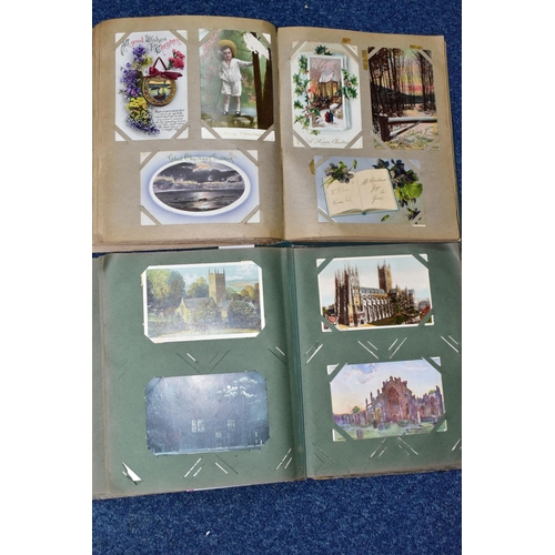 411 - POSTCARDS, approximately 455 postcards in two albums, album one features 220 ecclesiastical themed p... 