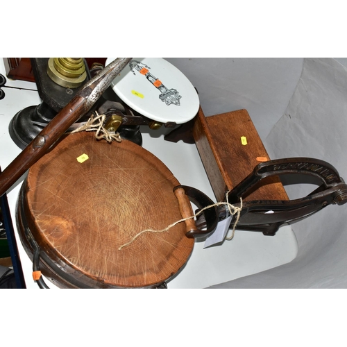 414 - COMMERCIAL KITCHENALIA TO INCLUDE A GERMANIA No. 00 BREAD SLICER, a set of cast iron butter scales w... 