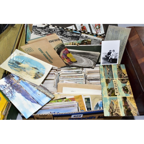 420 - A BOX OF GREETINGS CARDS AND TOPOGRAPHICAL POSTCARDS, most appear to date from the 1920s and 1930s, ... 