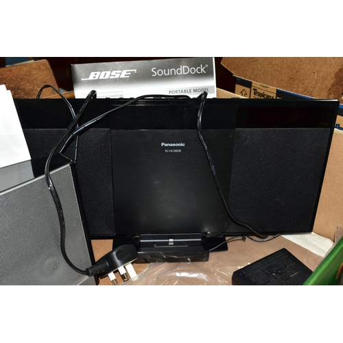 424 - A BOX OF ELECTRONIC EQUIPMENT, comprising a Panasonic Compact Stereo System model no SC-HC28DB, with... 