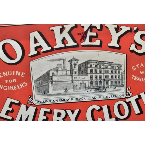 431 - A PAIR OF VINTAGE CARDBOARD ADVERTISING SHOW CARDS, the largest a coloured sign for 'Oakey's Knife P... 