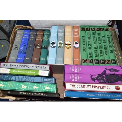 436 - BOOKS, two boxes containing fifty FOLIO SOCIETY publications in hardback format to include twelve wo... 