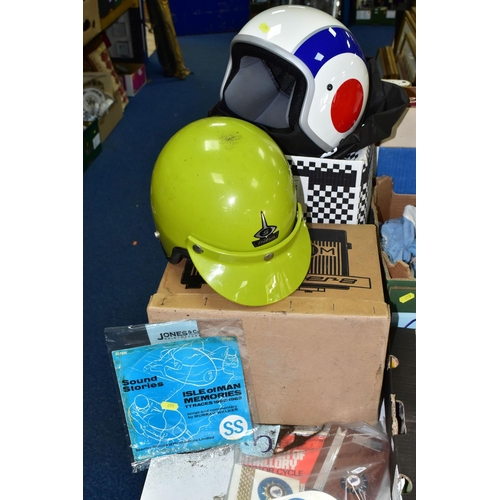 451 - MOTORCYCLE MEMORABILIA, comprising one vintage Vespa Scooter Italian Gran Turismo Helmet with RAF st... 