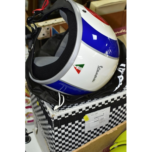 451 - MOTORCYCLE MEMORABILIA, comprising one vintage Vespa Scooter Italian Gran Turismo Helmet with RAF st... 