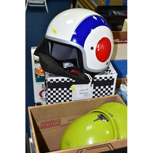 451 - MOTORCYCLE MEMORABILIA, comprising one vintage Vespa Scooter Italian Gran Turismo Helmet with RAF st... 