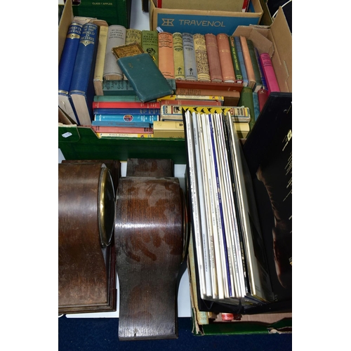 454 - FOUR BOXES AND LOOSE CERAMICS, GLASS, BOOKS, RECORDS AND SUNDRIES, to include a twenty two piece Wed... 